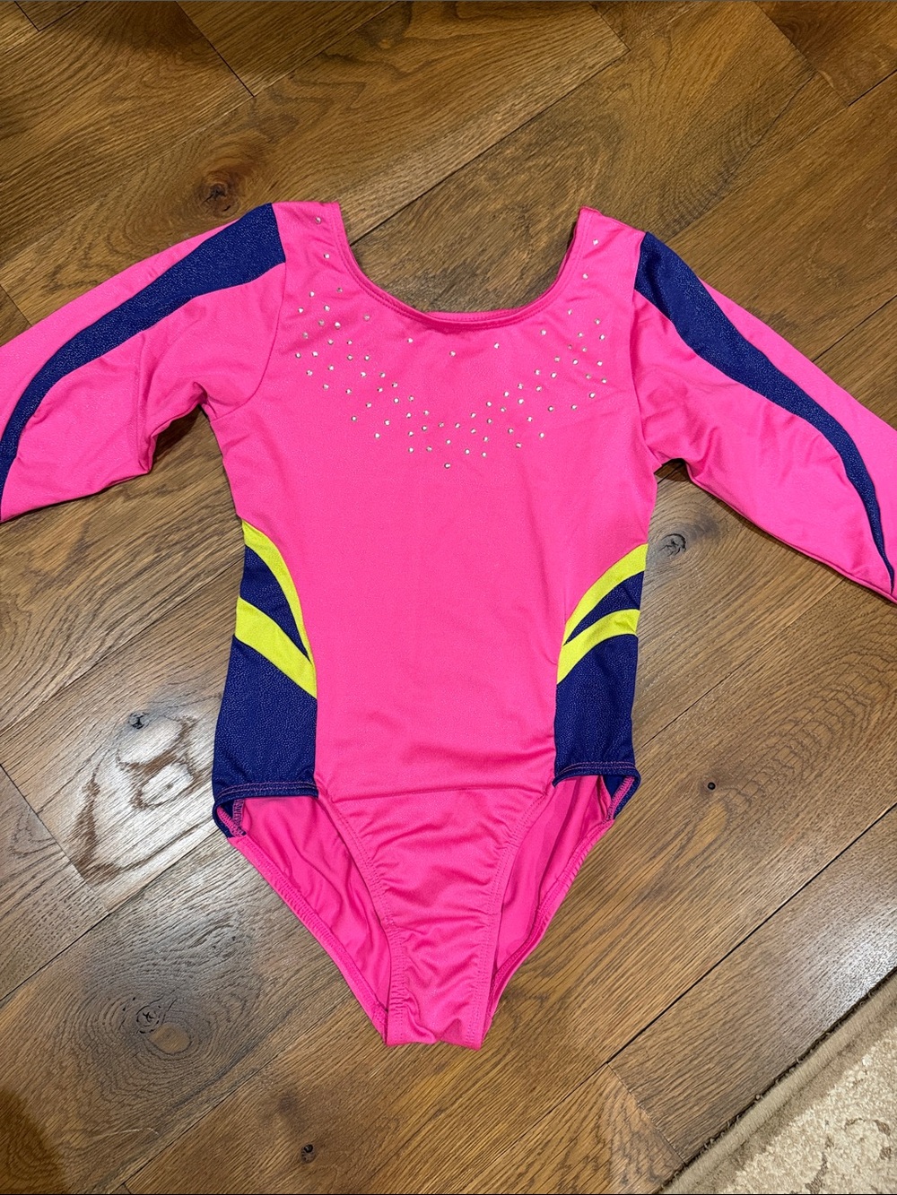 Danskin Hot Pink Leotard with Navy & Yellow Accents